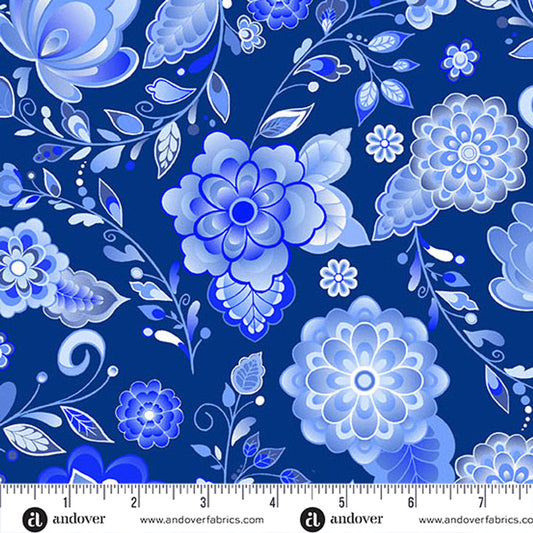 Amsterdam - Bloom Cobalt 108" WIdeback - by Libs Elliott with Andover Fabrics