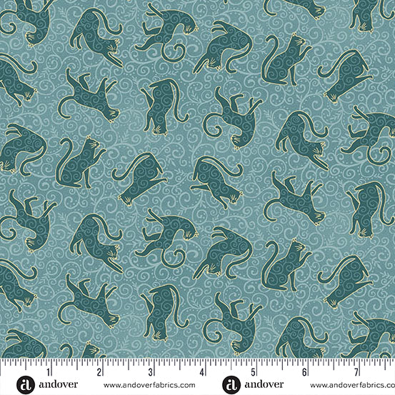 Charmed - Whiskers in Teal - by Makower UK with Andover Fabrics