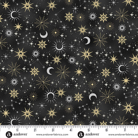 Charmed - Galaxy in Black - by Makower UK with Andover Fabrics