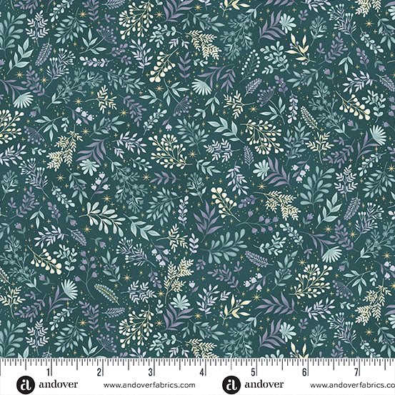 Charmed - Flora in Teal - by Makower UK with Andover Fabrics