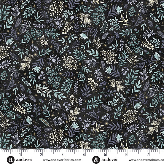 Charmed - Flora in Black - by Makower UK with Andover Fabrics