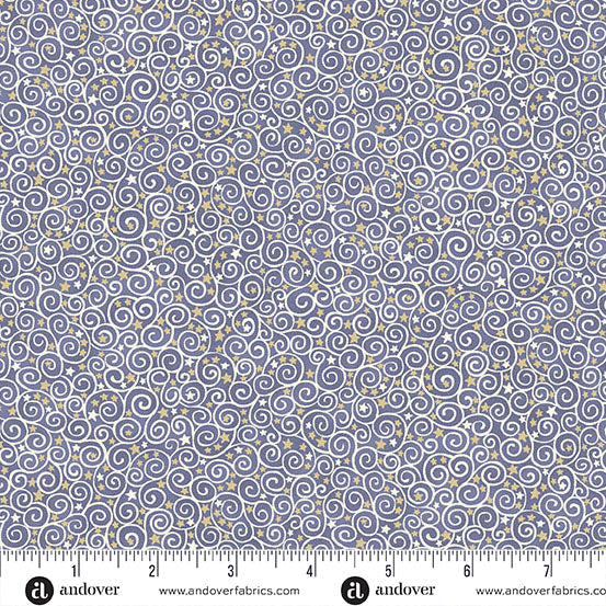 Charmed - Scroll in Blue - by Makower UK with Andover Fabrics