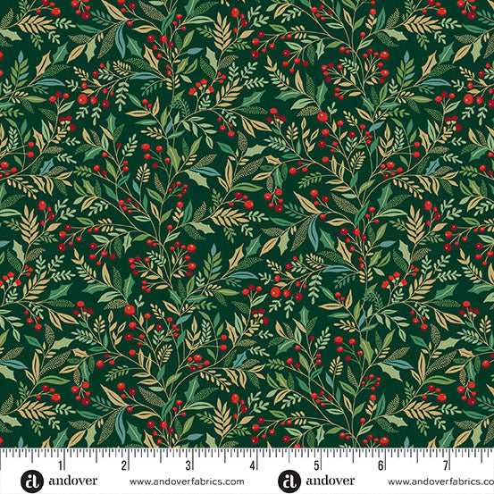 Adorn - Holly in Green - by Makower UK with Andover Fabrics