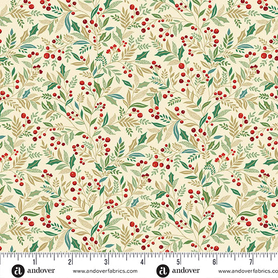 Adorn - Holly in Cream - by Makower UK with Andover Fabrics