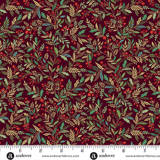 Adorn - Holly in Burgundy - by Makower UK with Andover Fabrics