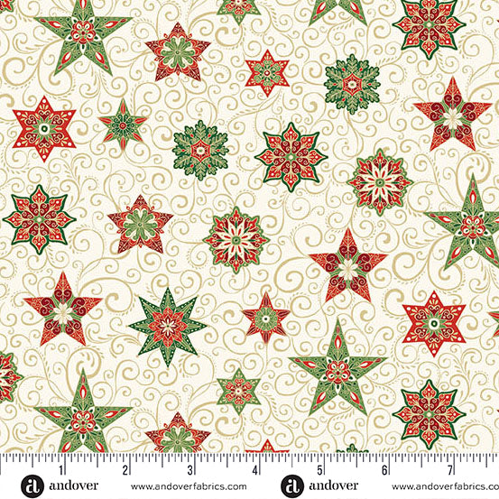 Adorn - Star in Cream - by Makower UK with Andover Fabrics