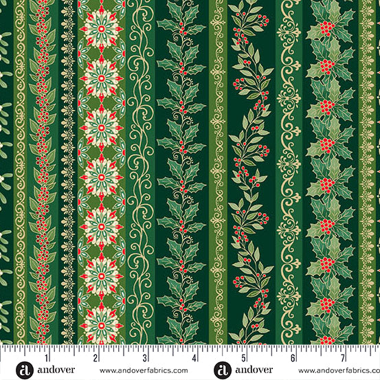 Adorn - Garland Stripe in Green - by Makower UK with Andover Fabrics