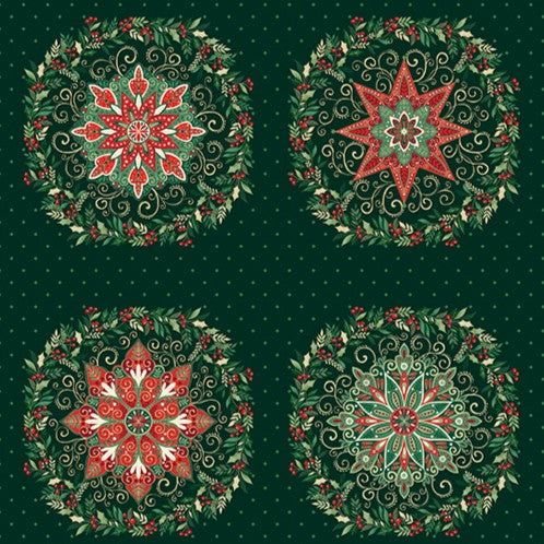 Adorn - Green Circles Panel - by Makower UK with Andover Fabrics