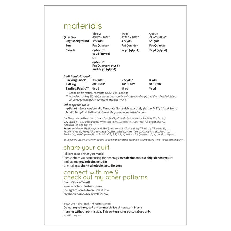 Whole Circle Studio - Big Island Sky Quilt Pattern