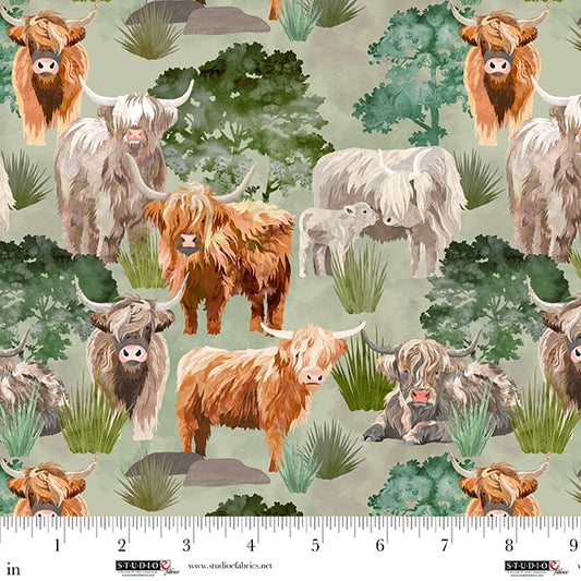 Highlander - Cows and Trees - by Cat Thurman Designs by Studio E Fabrics