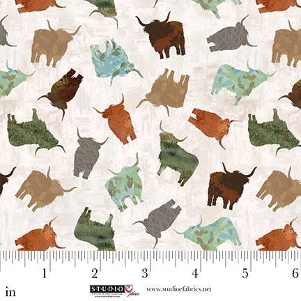 Highlander - Cow Silhouette Toss - by Cat Thurman Designs by Studio E Fabrics