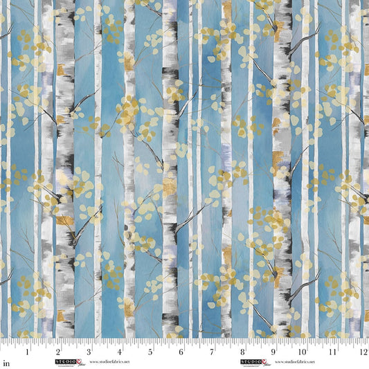 Behind Blue Eyes fabric – Plaster with Birds print – by Funny Girl for Studio E Fabrics