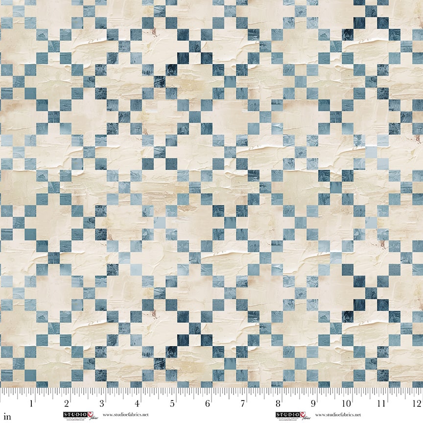 Behind Blue Eyes fabric – Plaster 9-Patch print – by Funny Girl for Studio E Fabrics