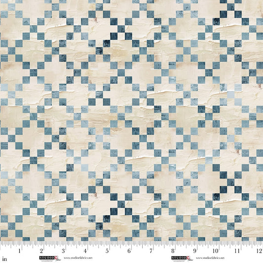 Behind Blue Eyes fabric – Plaster 9-Patch print – by Funny Girl for Studio E Fabrics