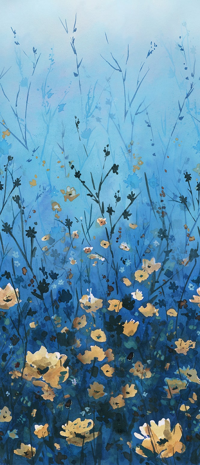 Behind Blue Eyes fabric – Reaching Floral print – by Funny Girl for Studio E Fabrics