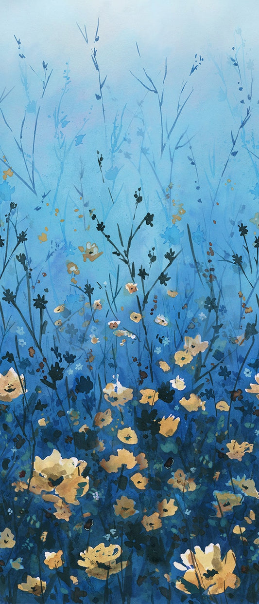 Behind Blue Eyes fabric – Reaching Floral print – by Funny Girl for Studio E Fabrics