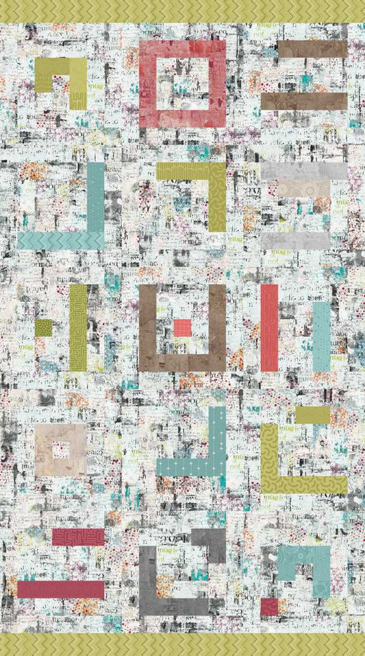 Free Falling - Log Cabin Improv in Pearl 24" x 44" Panel - by Funny Girl with Studio E Fabrics