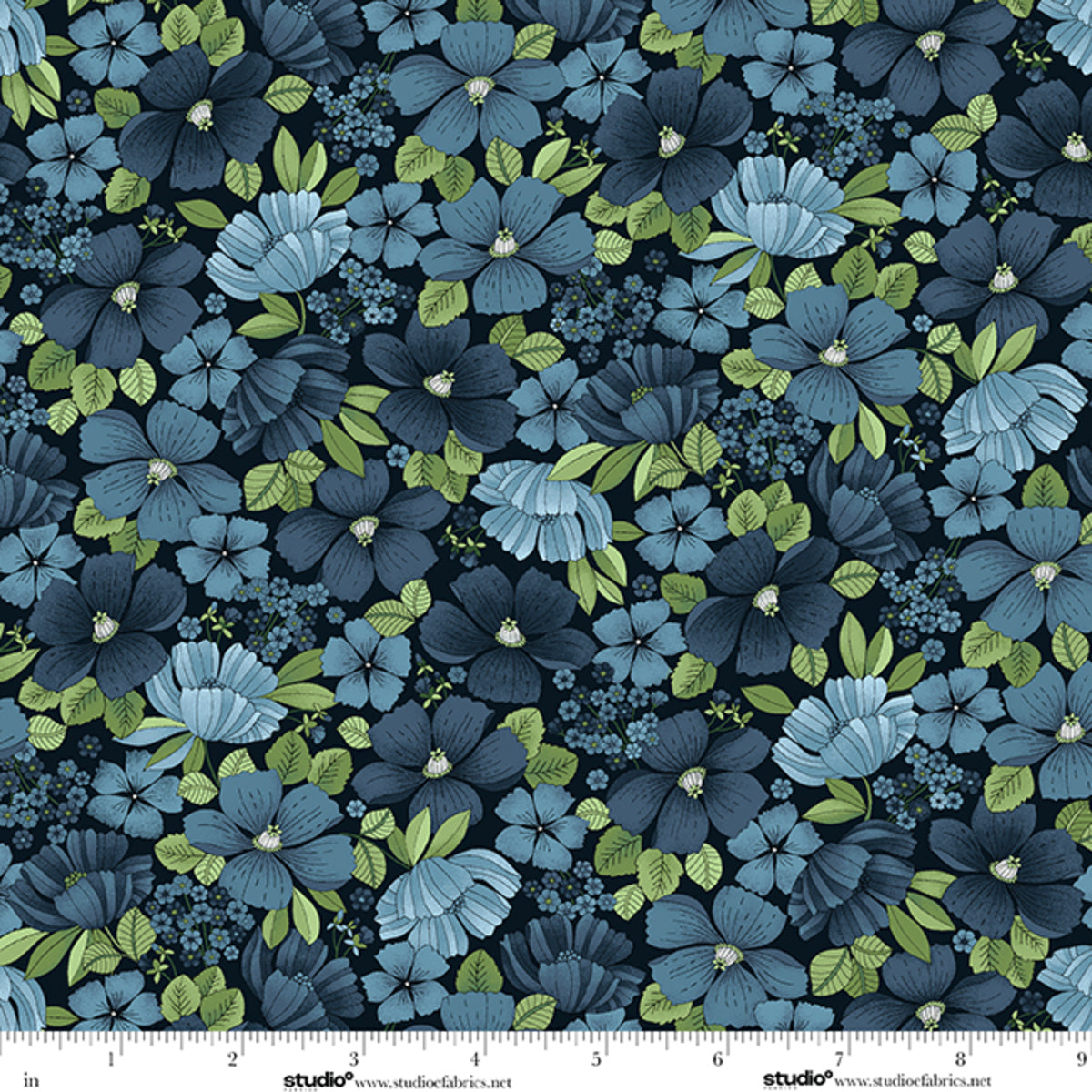 Bar Harbor - Floral All-Over in Indigo - by Chelsea DesignWorks with Studio E Fabrics