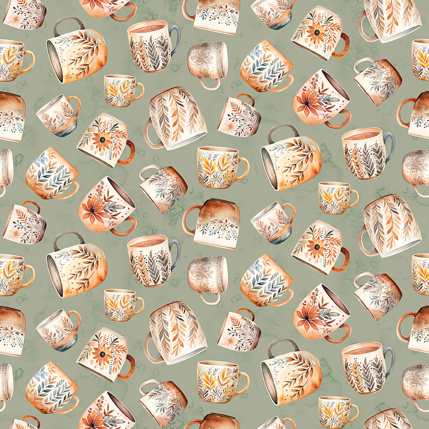 Coffee Time - Coffee Mugs in Sage - by RBD Designers with Riley Blake Designs