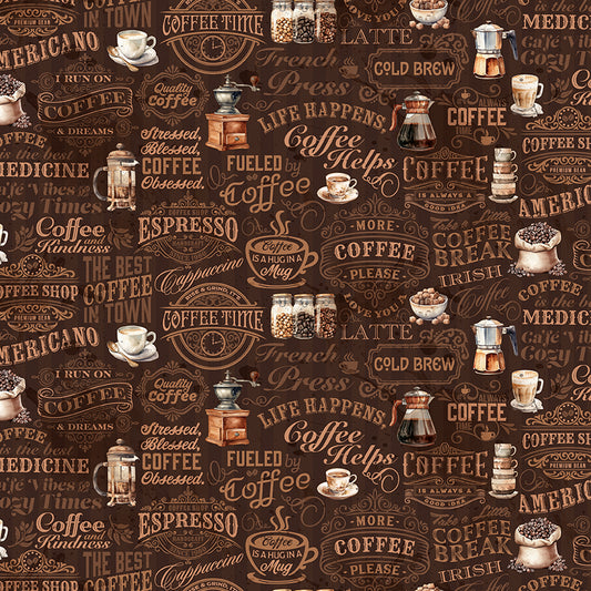 Coffee Time - Text in Brown - by RBD Designers with Riley Blake Designs