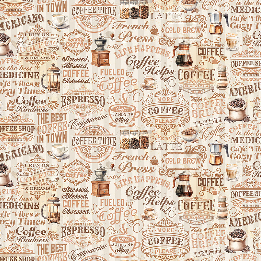 Coffee Time - Text in Cream - by RBD Designers with Riley Blake Designs