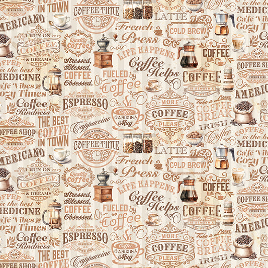 Coffee Time - Text in Cream - by RBD Designers with Riley Blake Designs
