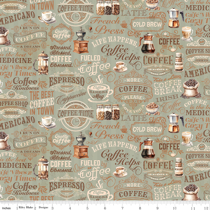 Coffee Time - Text in Sage - by RBD Designers with Riley Blake Designs