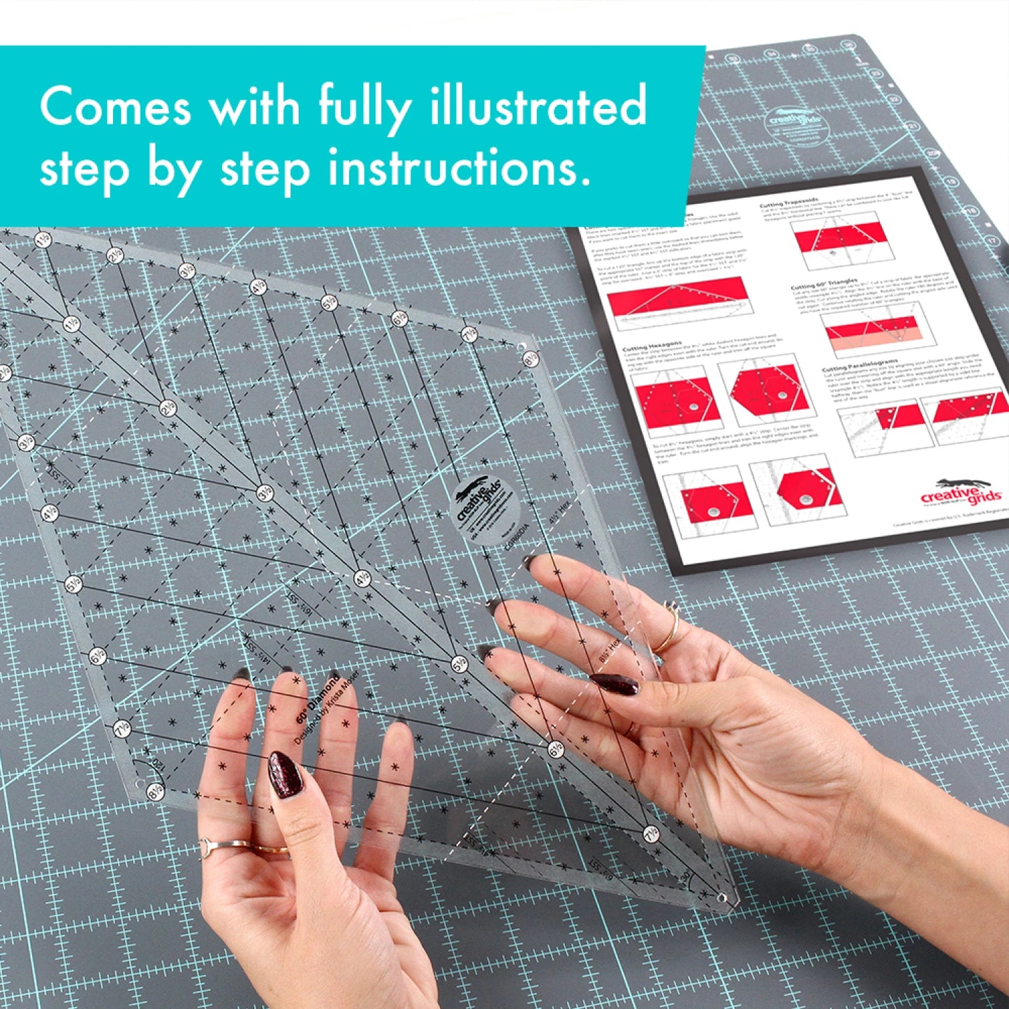 Creative Grids 60° Diamond Ruler by Krista Moser | Quilt Ruler for Diamonds & Triangles
