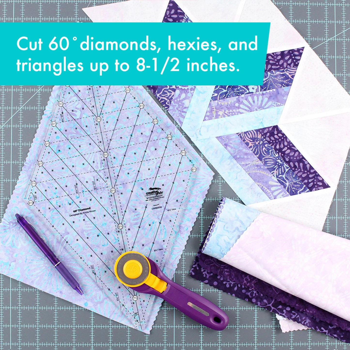 Creative Grids 60° Diamond Ruler by Krista Moser | Quilt Ruler for Diamonds & Triangles