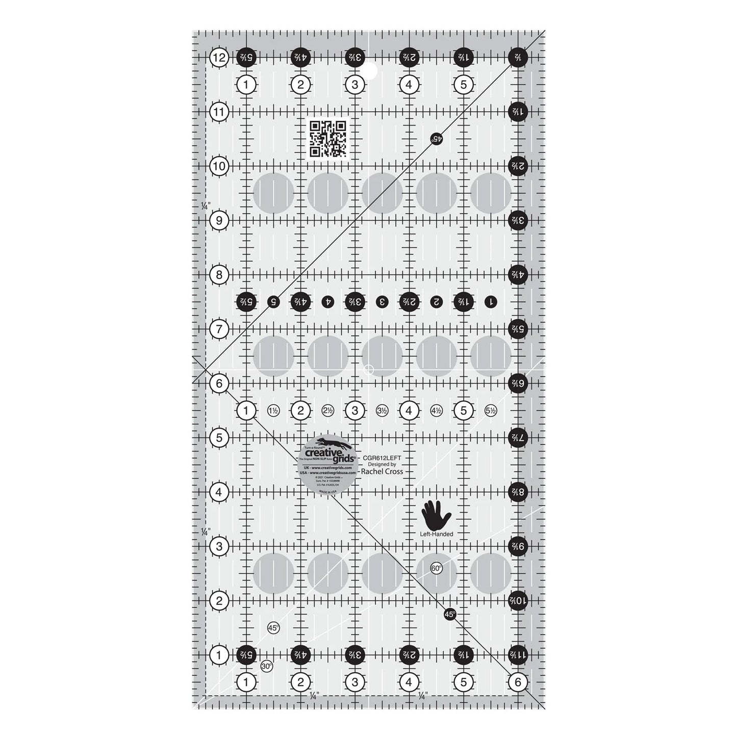 Creative Grids Left Handed Quilt Ruler - 6 1/2" x 12 1/2"