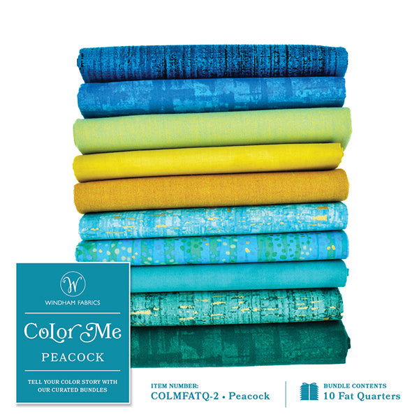 Color Me 10 Fat Quarter Bundle (Peacock) Cotton from Windham Fabrics