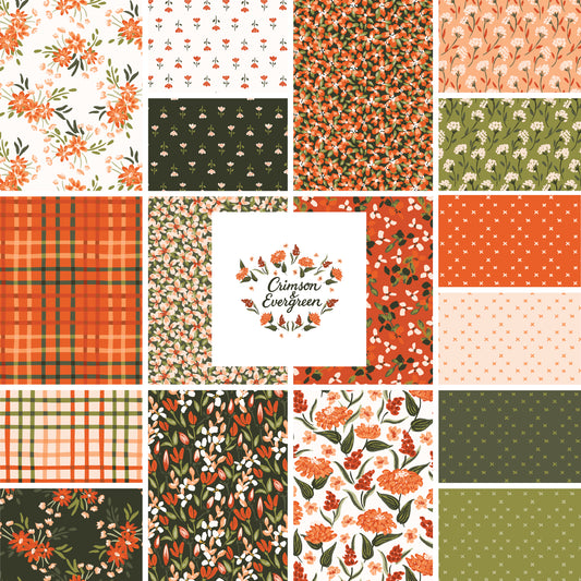 Crimson and Evergreen Fat Quarter Bundle - by Kay's Illustrations with Cloud 9 Organic Fabrics