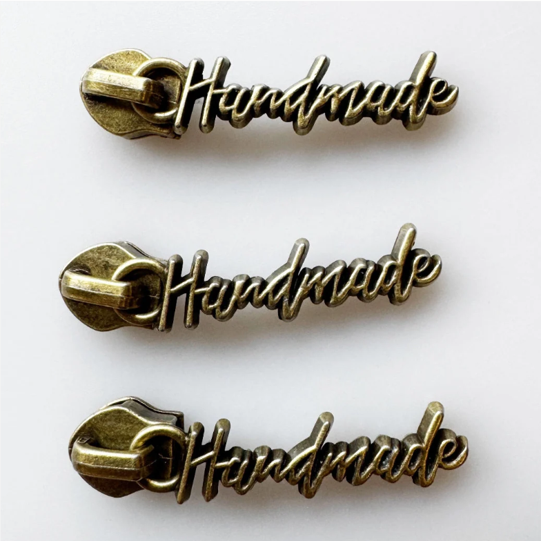 "Handmade" Zipper Pulls – #5, Antique Bronze, 3 Pack