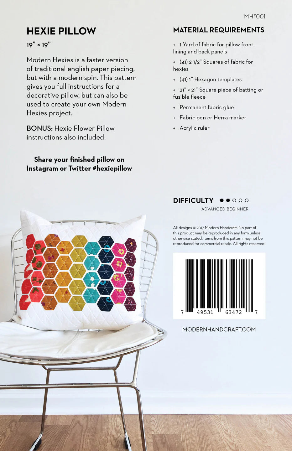 Hexie Pillow Printed Pattern by Modern Handcraft