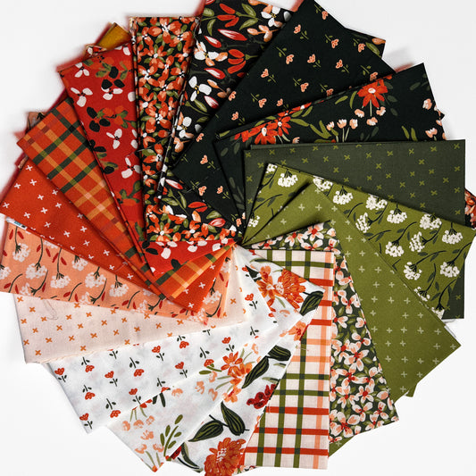 Crimson and Evergreen Fat Quarter Bundle - by Kay's Illustrations with Cloud 9 Organic Fabrics