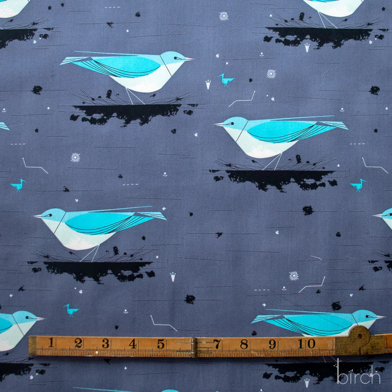 Iconic Vol.2 Poplin - Iconic Mountain Bluebird - by Charley Harper with Birch Organic Fabrics