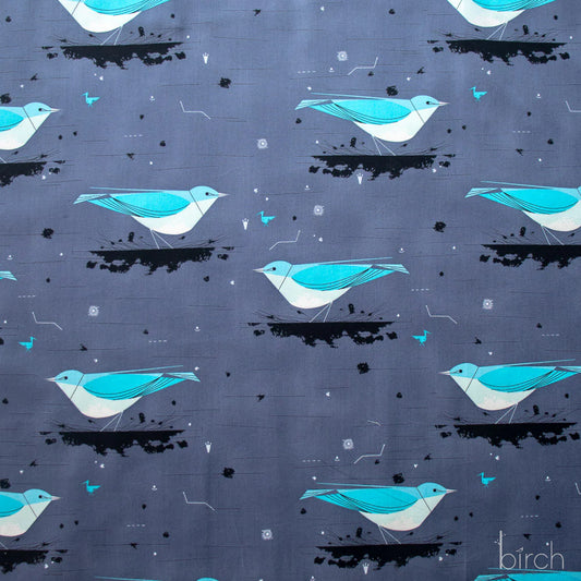 Iconic Vol.2 Poplin - Iconic Mountain Bluebird - by Charley Harper with Birch Organic Fabrics