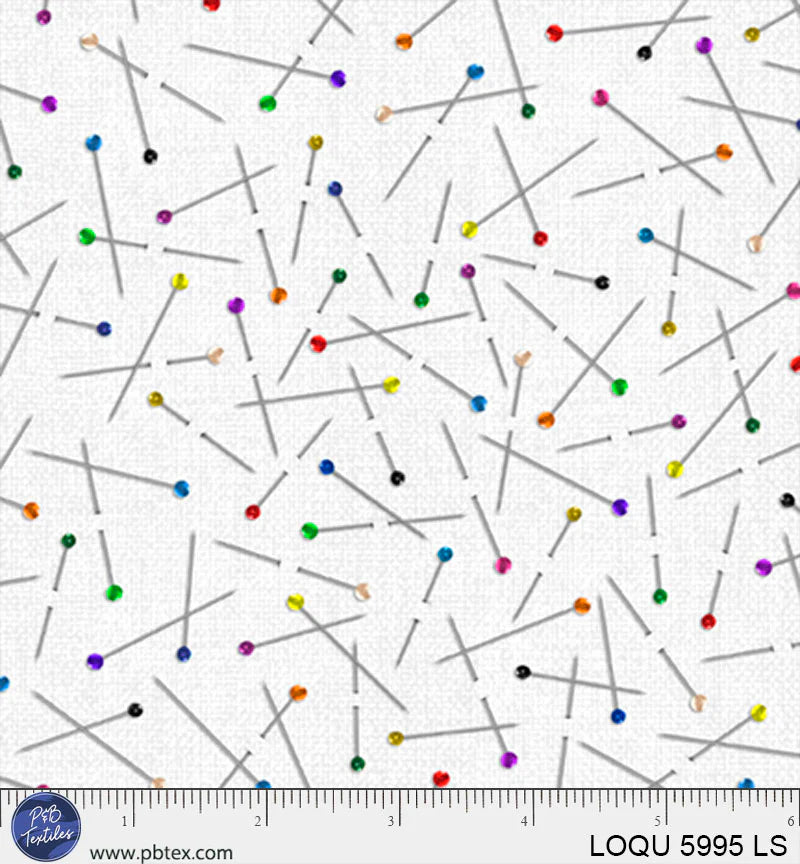 Love of Quilting - Tossed Pins - White - by Bigelow Illustrations with P&B Textiles
