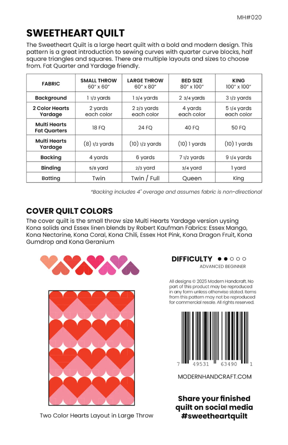 Sweetheart Quilt Pattern – by Modern Handcraft