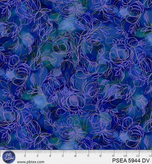 Painted Sea - Flowing Linework - Dark Violet - by Amy Tieman with P&B Textiles