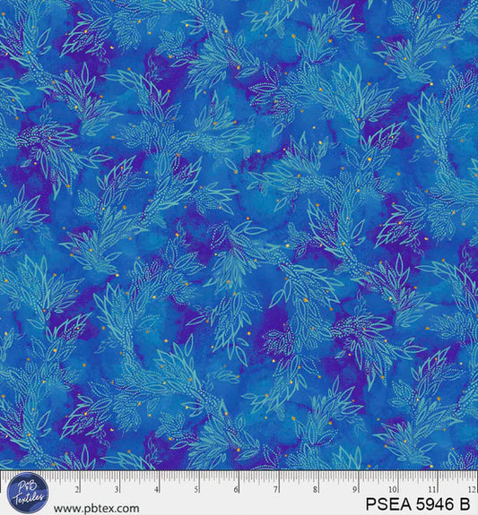 Painted Sea - Leafy Sea Trails - Blue - by Amy Tieman with P&B Textiles