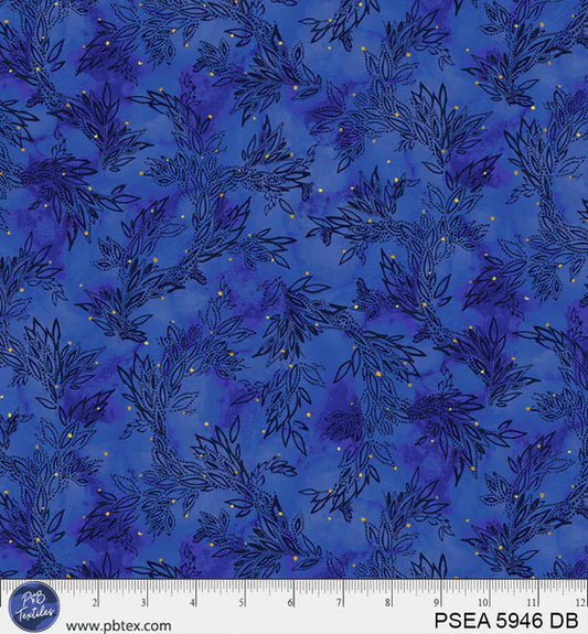 Painted Sea - Leafy Sea Trails - Dark Blue - by Amy Tieman with P&B Textiles