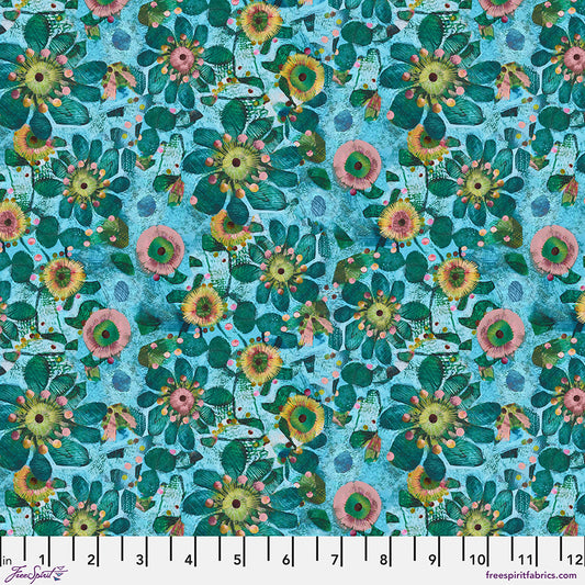 L'Heure Bleue - Fleur - Turquoise by Este MacLeod with Free Spirit Fabrics