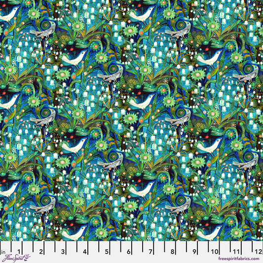 L'Heure Bleue - Lily of the Valley - Midnight by Este MacLeod with Free Spirit Fabrics