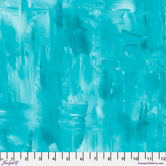 Textures - Brushstrokes in Aqua - by Sue Penn with Free Spirit Fabrics