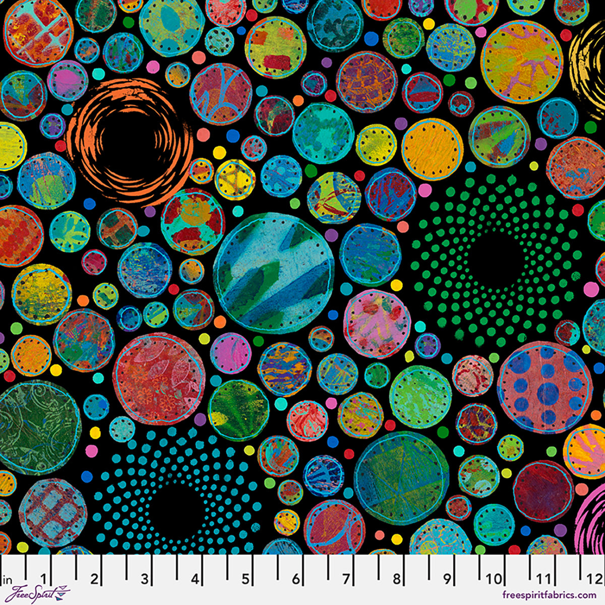 Circle Pop print from Wings of Wonder quilting cotton fabric by Sue Penn for FreeSpirit Fabrics