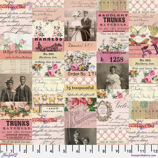 Eclectic Elements Palette Pink - Pink Collage  (Half Yard Cut) by Tim Holtz with Free Spirit Fabrics