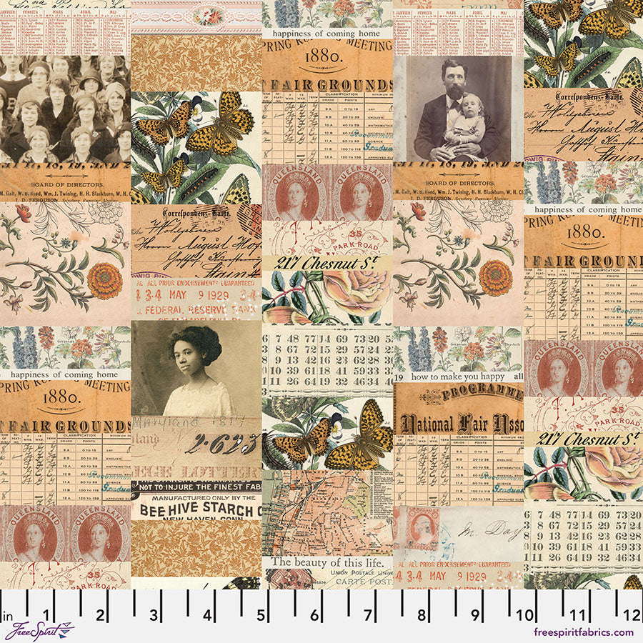 Eclectic Elements Palette Orange - Collage (Half Yard Cut) by Tim Holtz with Free Spirit Fabrics