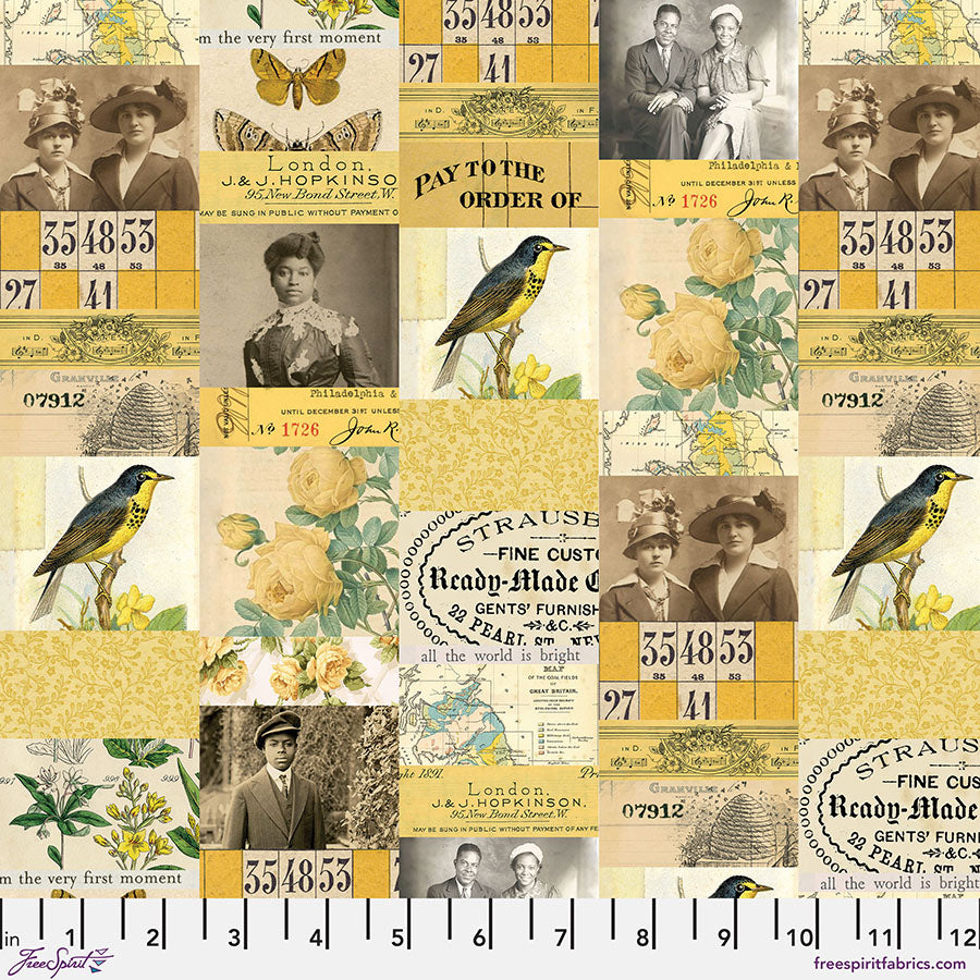 Eclectic Elements Palette Yellow - Collage PREORDER SHIPS JANUARY 2025 (Half Yard Cut) by Tim Holtz with Free Spirit Fabrics