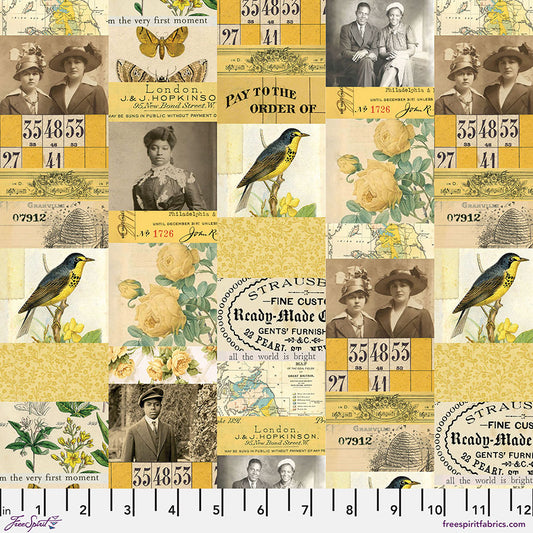 Eclectic Elements Palette Yellow - Collage PREORDER SHIPS JANUARY 2025 (Half Yard Cut) by Tim Holtz with Free Spirit Fabrics